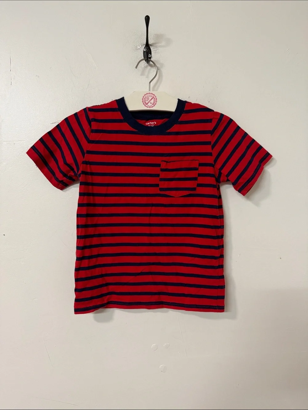 Carter's Red and Navy Striped Pocket Tee